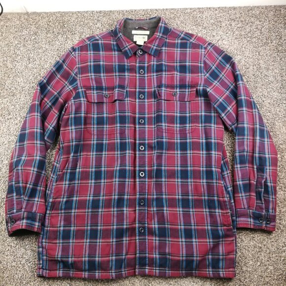 LL Bean Shirt Jacket Flannel Fleece Lined Purple Blue Plaid Mens Large Tall LT - Picture 2 of 8